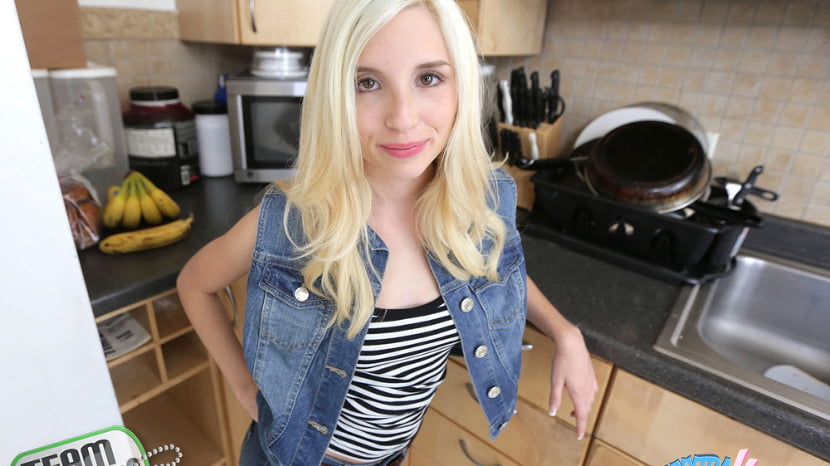 Teeny Weenie Blonde Meets Huge Cock